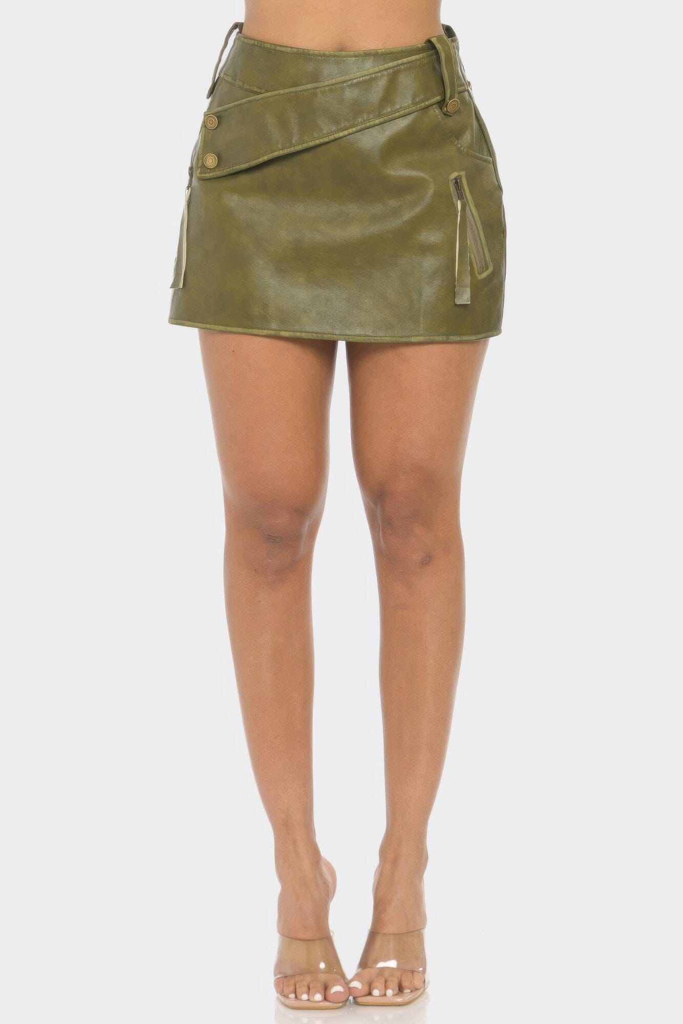 Women Faux Leather Strap Mini Skirt Skirts jehouze 