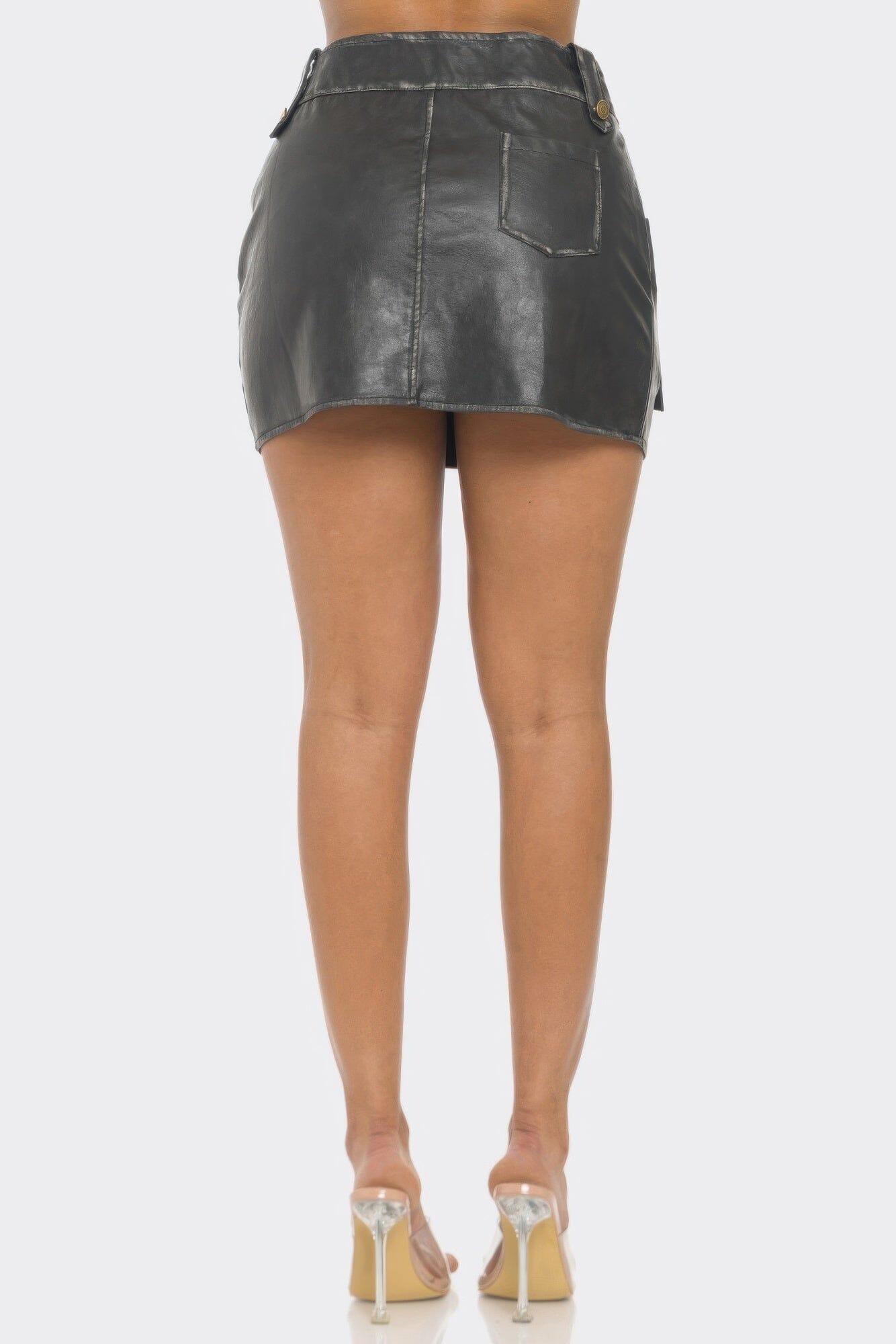 Women Faux Leather Strap Mini Skirt Skirts jehouze 