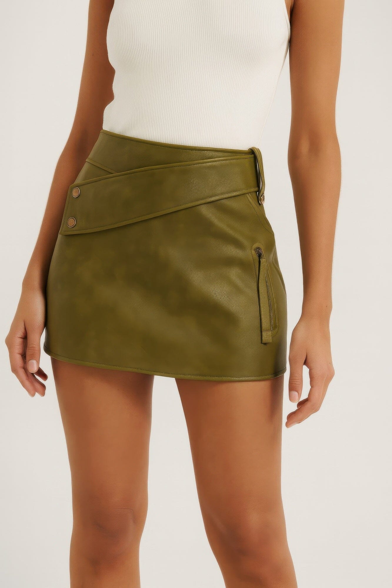 Women Faux Leather Strap Mini Skirt Skirts jehouze 