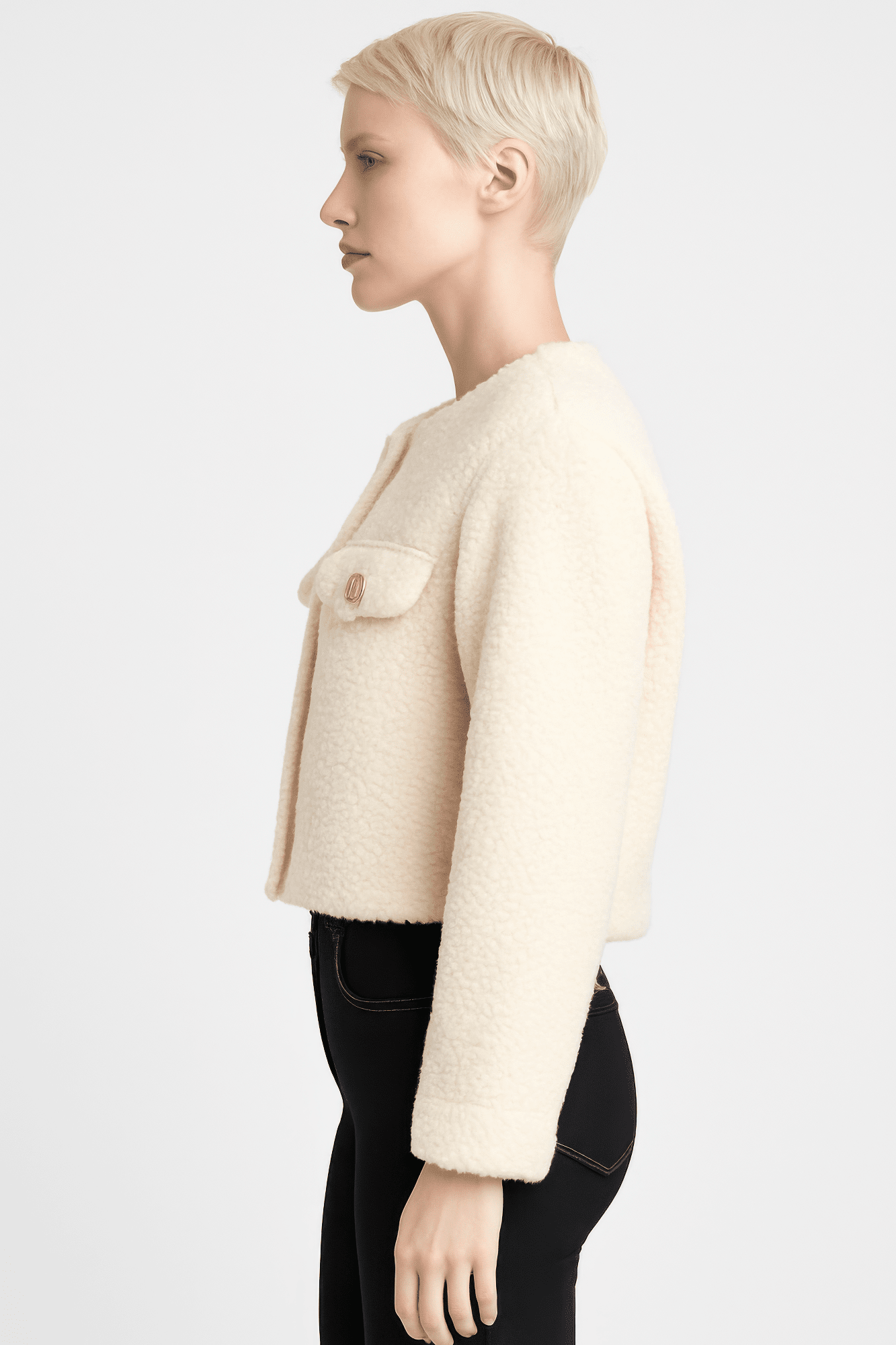 Women Faux Shearling Button-front Cropped Jacket Coats & Jackets jehouze 