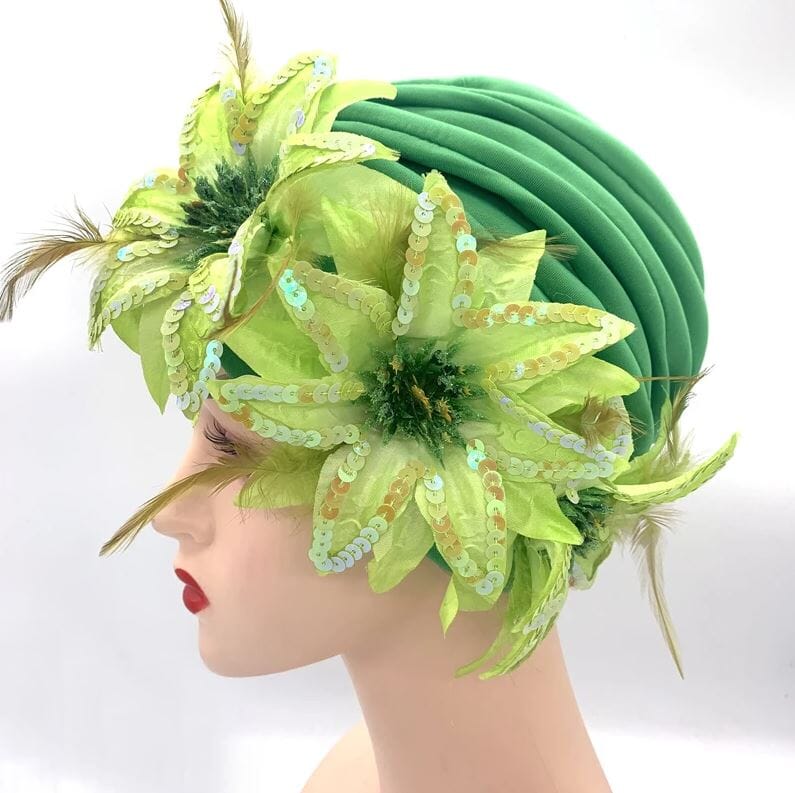 Women Feather Sequins African Wedding Party Headwear Hat jehouze Green 