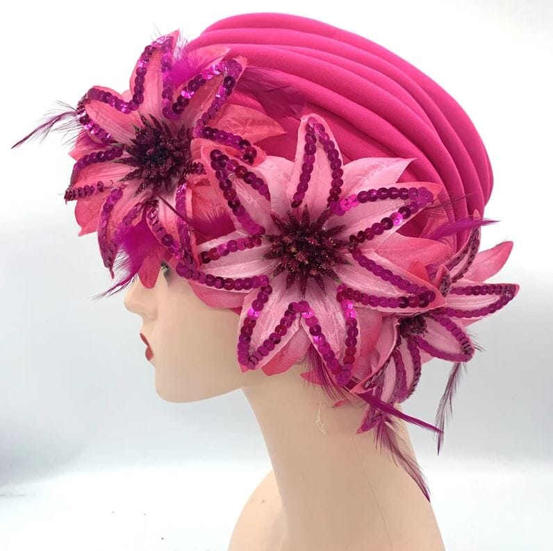 Women Feather Sequins African Wedding Party Headwear Hat jehouze Rose Red 