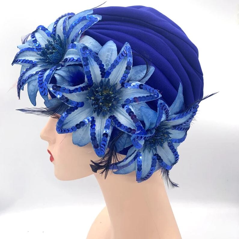Women Feather Sequins African Wedding Party Headwear Hat jehouze Royal Blue 