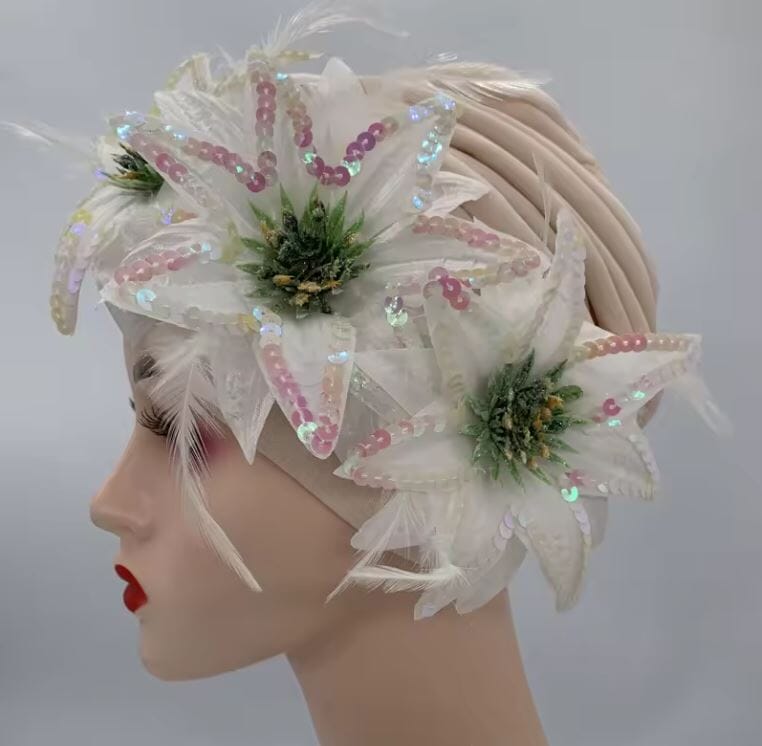 Women Feather Sequins African Wedding Party Headwear Hat jehouze White 