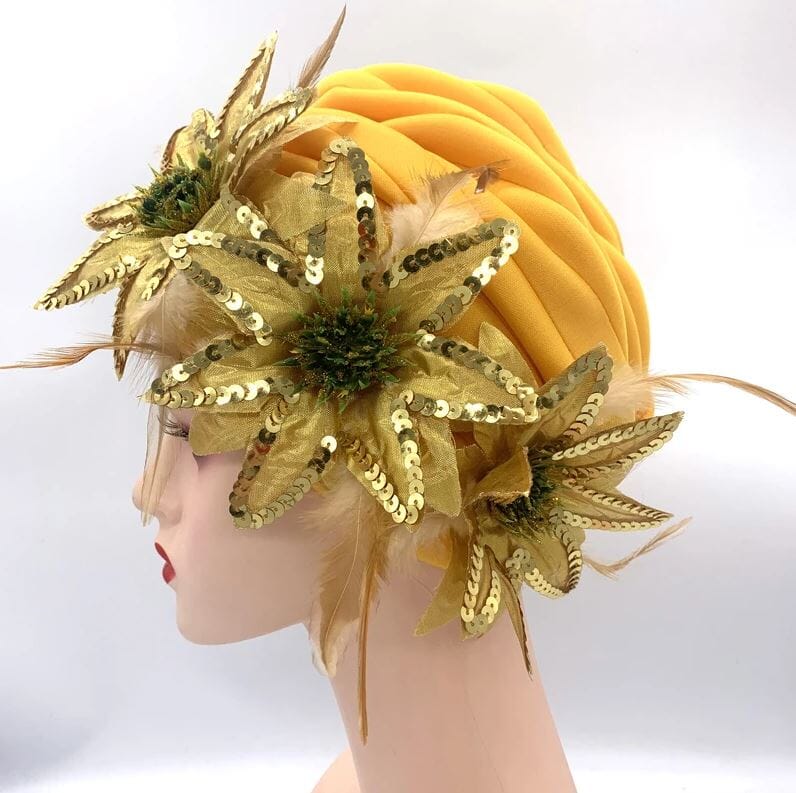 Women Feather Sequins African Wedding Party Headwear Hat jehouze Yellow 