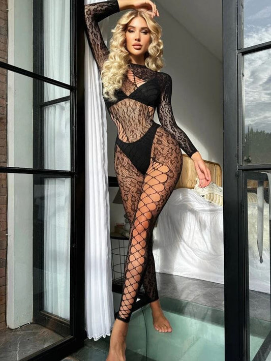 Women Fishnet Mesh one Piece Bodystocking Nightwear Lingerie Lingerie jehouze BOD31-BLACK 