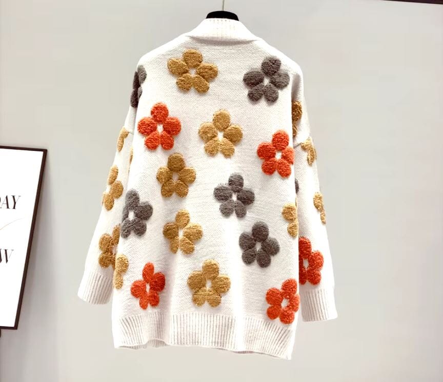 Women Floral Knitted Single Breasted V Neck Sweater Cardigan Coats & Jackets jehouze 