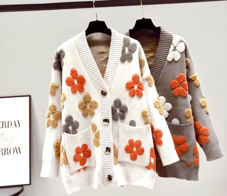 Women Floral Knitted Single Breasted V Neck Sweater Cardigan Coats & Jackets jehouze 