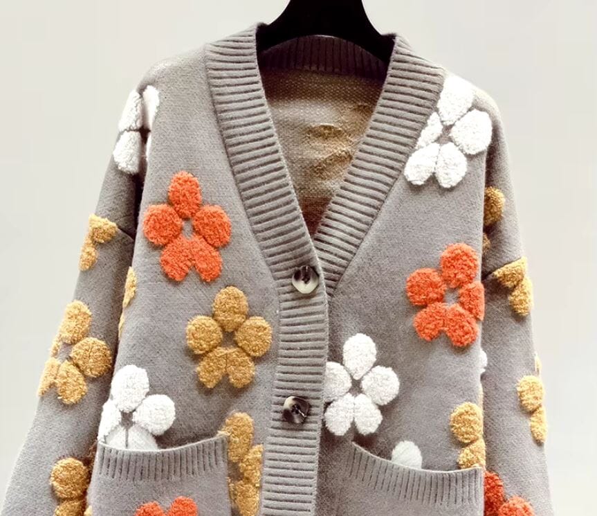 Women Floral Knitted Single Breasted V Neck Sweater Cardigan Coats & Jackets jehouze 