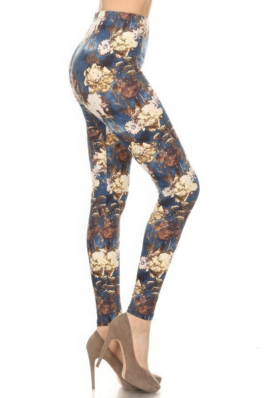 Women Floral Printed High Waisted Leggings With An Elastic Waist Pants jehouze Multi 