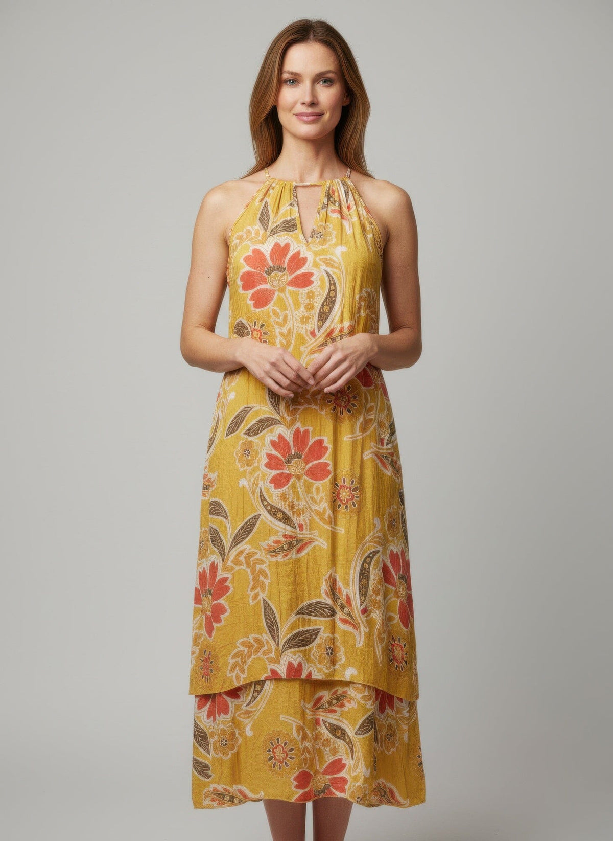 Women Floral Sleeveless Midi Dress Dresses jehouze S 