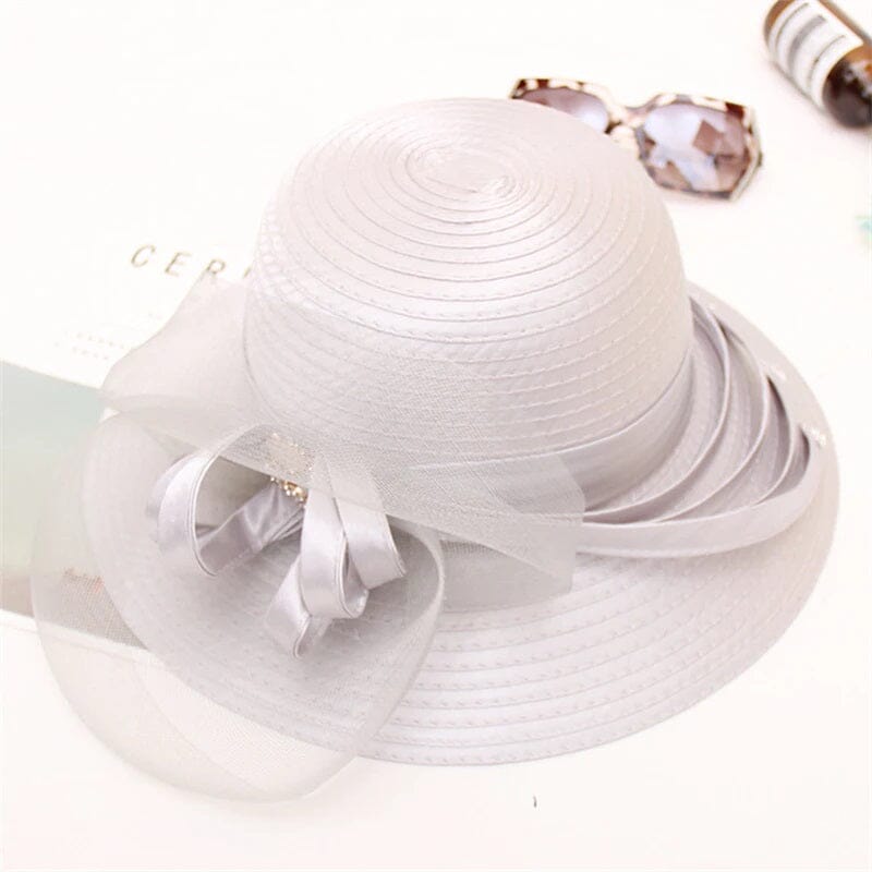 Women Fox Decoration Wide Brim Kentucky Derby Church Dress Sun Hat Hat jehouze white 