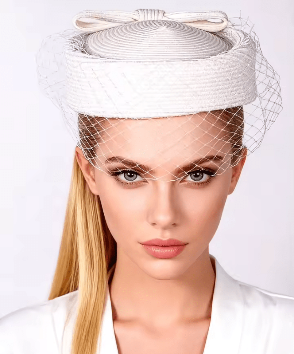 Women French Beret Veil Fedora Cocktail Straw Hat Hat jehouze Beige White 