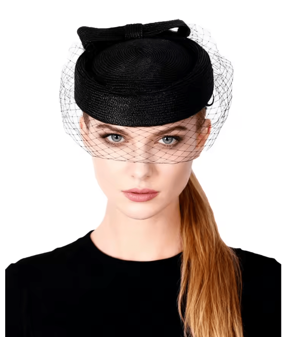 Women French Beret Veil Fedora Cocktail Straw Hat Hat jehouze Black 