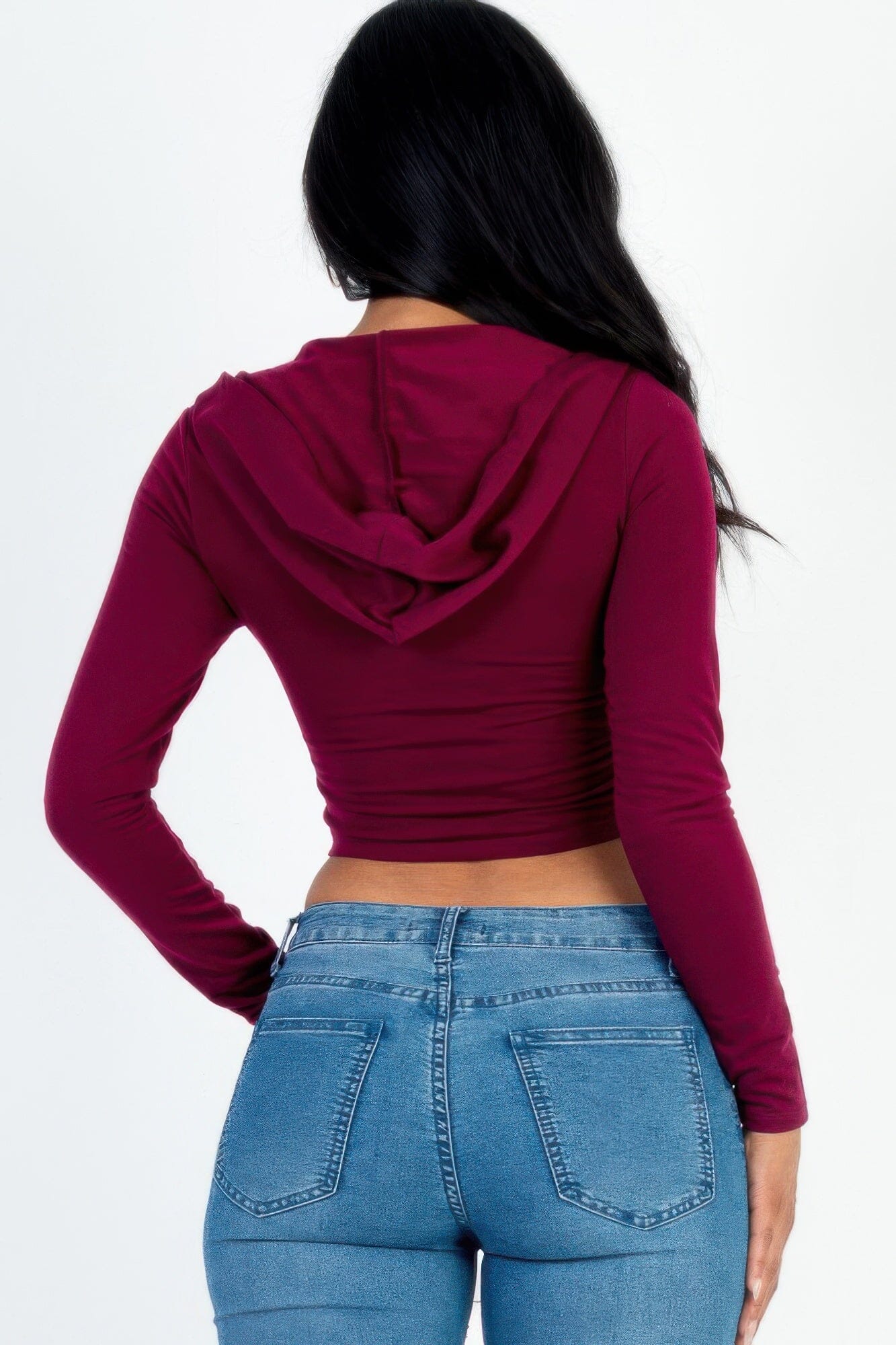 Women French Terry Crop Zip Up Hoodie Shirts & Tops jehouze 