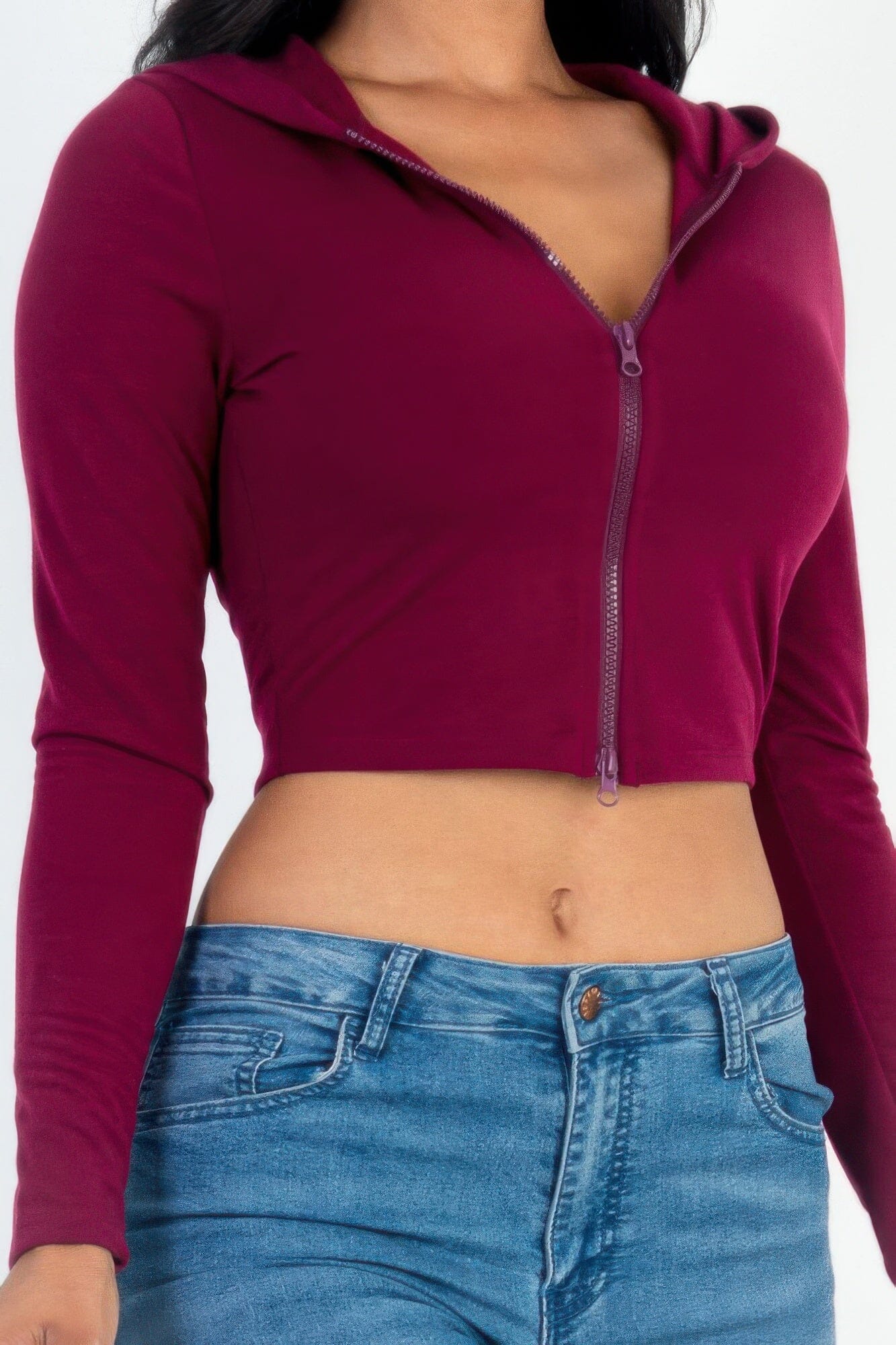 Women French Terry Crop Zip Up Hoodie Shirts & Tops jehouze 
