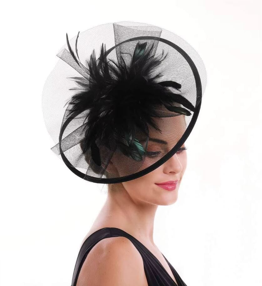 Women Girl Fascinator Mesh Feather Cocktail Wedding Kentucky Hat Tea Party Headwear Hat jehouze Black 