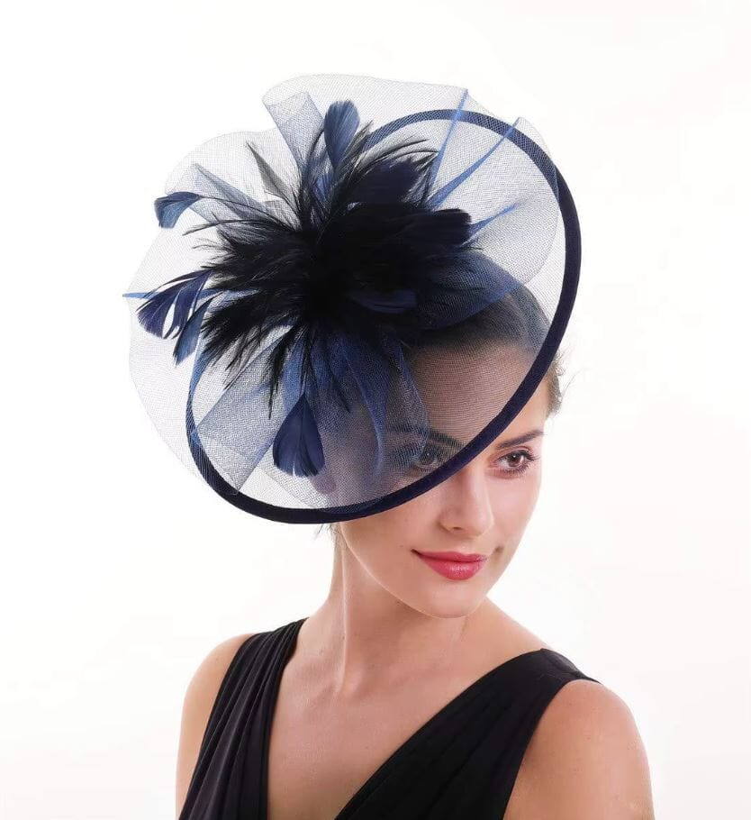 Women Girl Fascinator Mesh Feather Cocktail Wedding Kentucky Hat Tea Party Headwear Hat jehouze Blue 