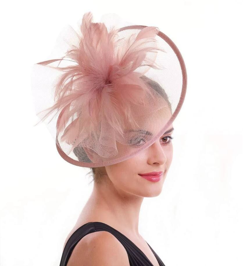 Women Girl Fascinator Mesh Feather Cocktail Wedding Kentucky Hat Tea Party Headwear Hat jehouze Light Pink 