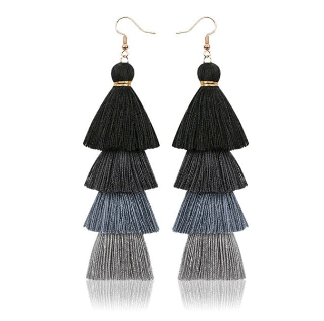 Women Girl Teen Bohemian Colorful Long Tassel Thread Dangle Earrings Earrings jehouze black 