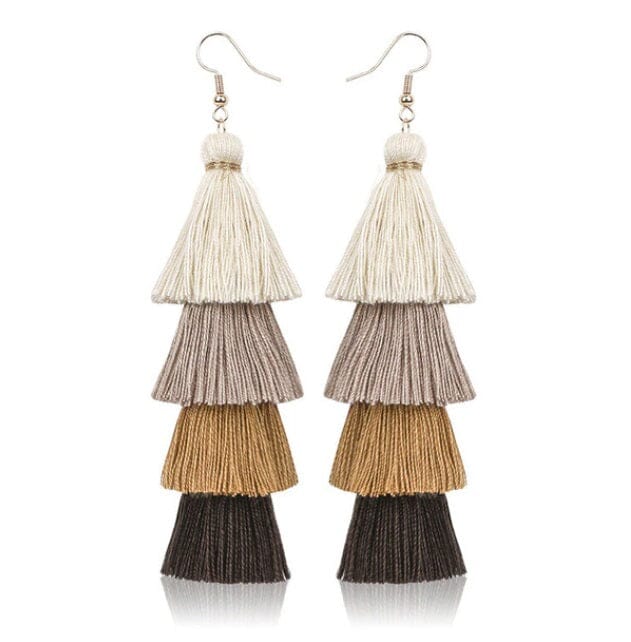 Women Girl Teen Bohemian Colorful Long Tassel Thread Dangle Earrings Earrings jehouze brown 