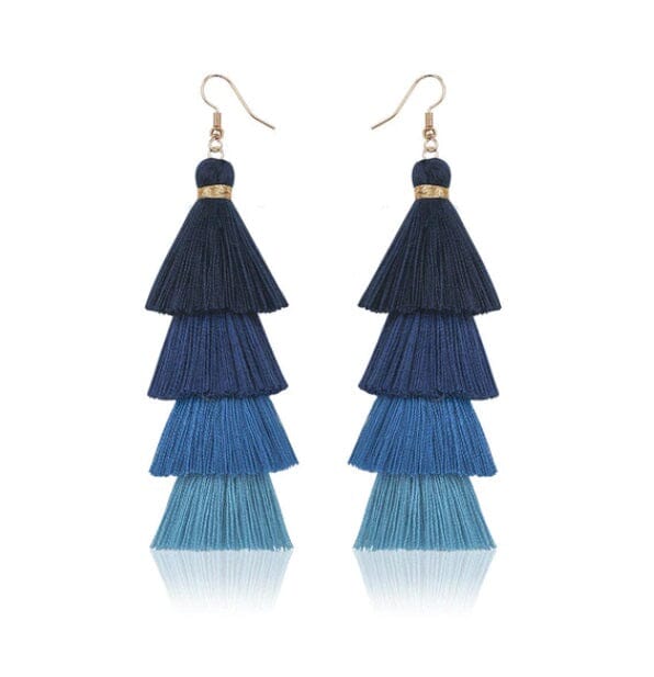 Women Girl Teen Bohemian Colorful Long Tassel Thread Dangle Earrings Earrings jehouze dark blue 