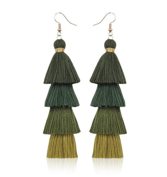 Women Girl Teen Bohemian Colorful Long Tassel Thread Dangle Earrings Earrings jehouze dark green 