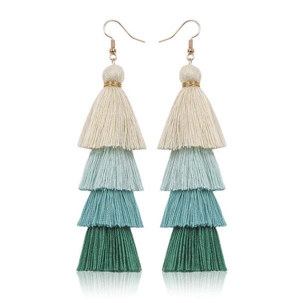 Women Girl Teen Bohemian Colorful Long Tassel Thread Dangle Earrings Earrings jehouze light green 