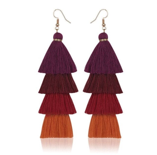 Women Girl Teen Bohemian Colorful Long Tassel Thread Dangle Earrings Earrings jehouze purple 