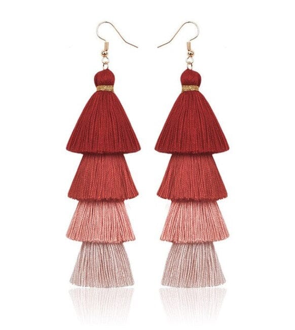 Women Girl Teen Bohemian Colorful Long Tassel Thread Dangle Earrings Earrings jehouze red 