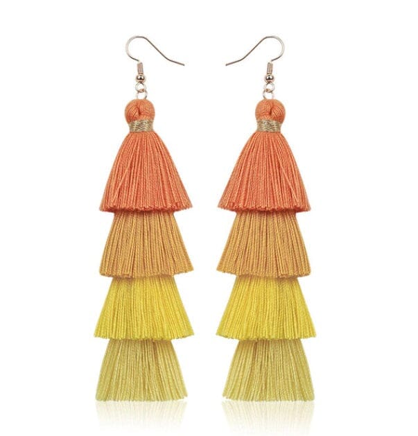 Women Girl Teen Bohemian Colorful Long Tassel Thread Dangle Earrings Earrings jehouze yellow 