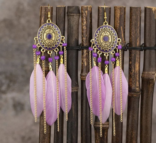 Women Girl Teen Bohemian Feather Tassel American Indian Earrings Earrings jehouze 5 