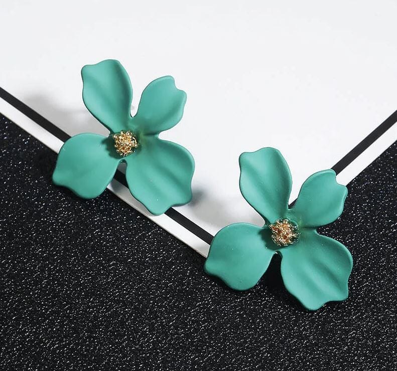 Women Girl Teen Bohemian Flower Shaped Daisy Earring with Gold bud Earrings jehouze Green 