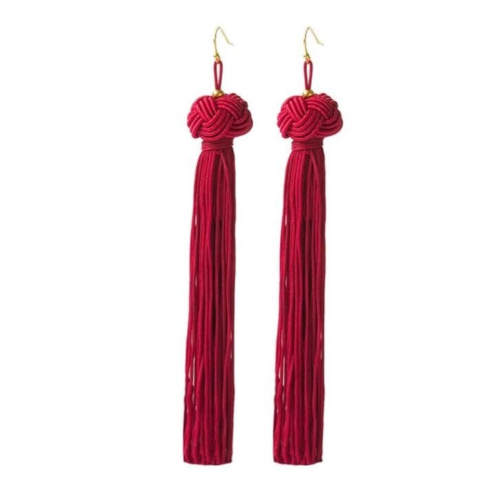 Women Girl Teen Bohemian Thread Long Tassel Dangle Drop Fringe Ethnic Vintage Earrings Earrings jehouze Red 