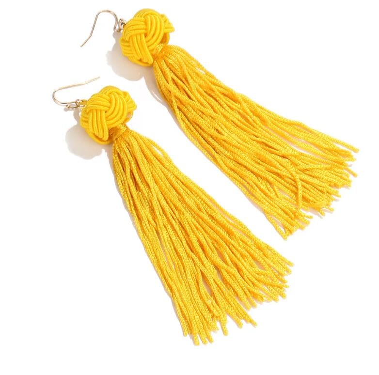 Women Girl Teen Bohemian Thread Long Tassel Dangle Drop Fringe Ethnic Vintage Earrings Earrings jehouze Yellow 