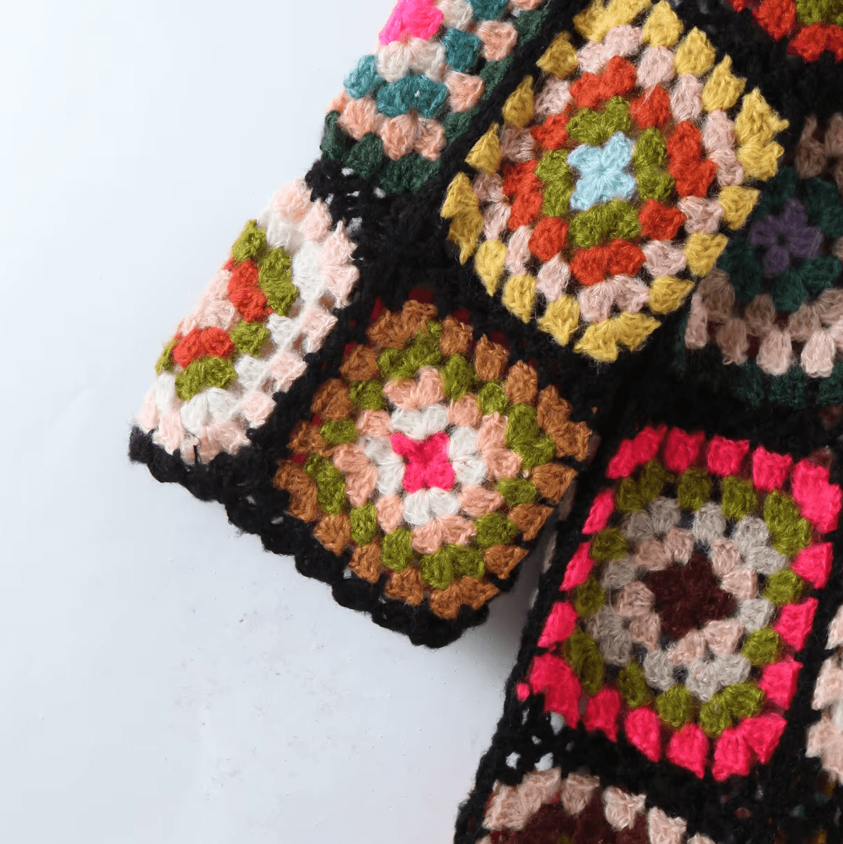 Women Hand Made Granny Square Crochet Hooded Long Sleeve Cardigan Coats & Jackets jehouze 