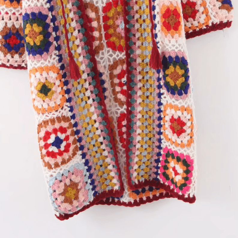 Women Hand Made Granny Square Crochet Hooded Long Sleeve Cardigan Coats & Jackets jehouze 