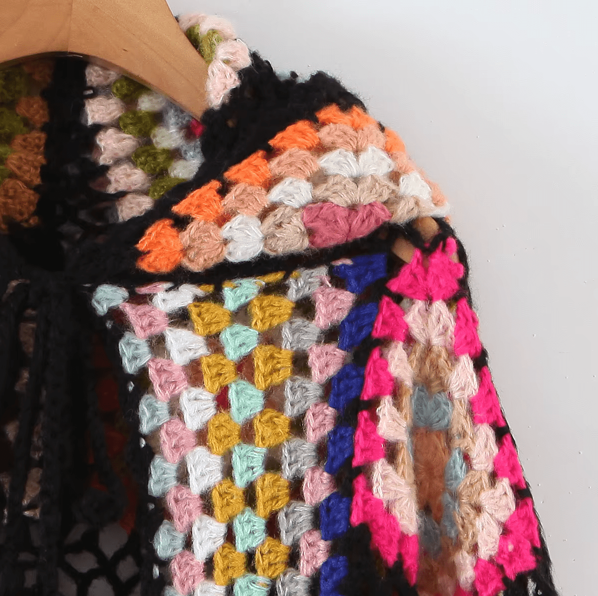 Women Hand Made Granny Square Crochet Hooded Long Sleeve Cardigan Coats & Jackets jehouze 