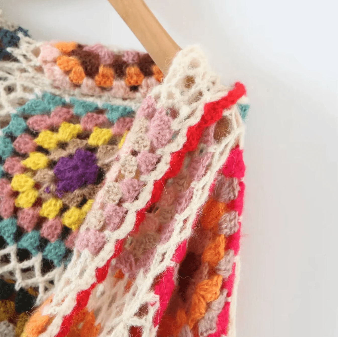 Women Hand Made Granny Square Crochet Hooded Long Sleeve Cardigan Short Jumper Coats & Jackets jehouze 