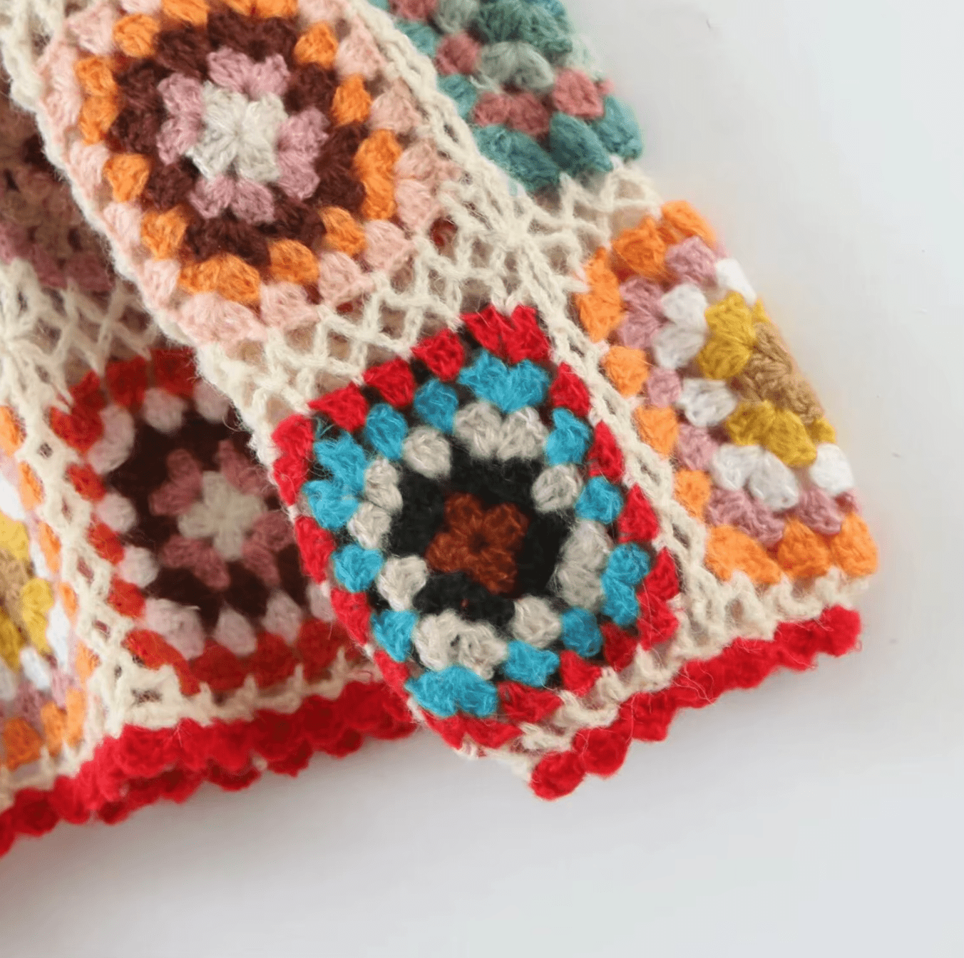 Women Hand Made Granny Square Crochet Hooded Long Sleeve Cardigan Short Jumper Coats & Jackets jehouze 