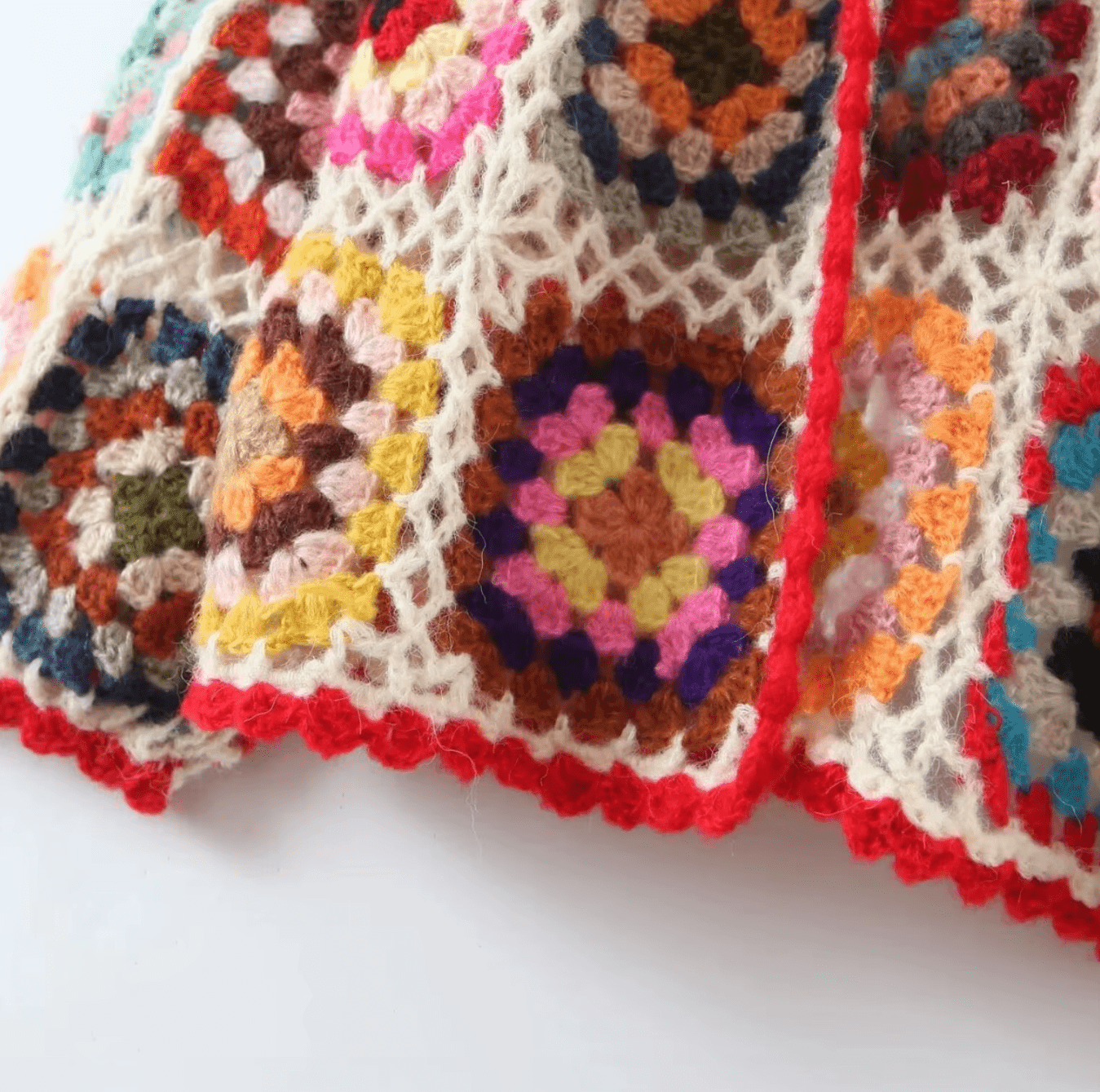 Women Hand Made Granny Square Crochet Hooded Long Sleeve Cardigan Short Jumper Coats & Jackets jehouze 