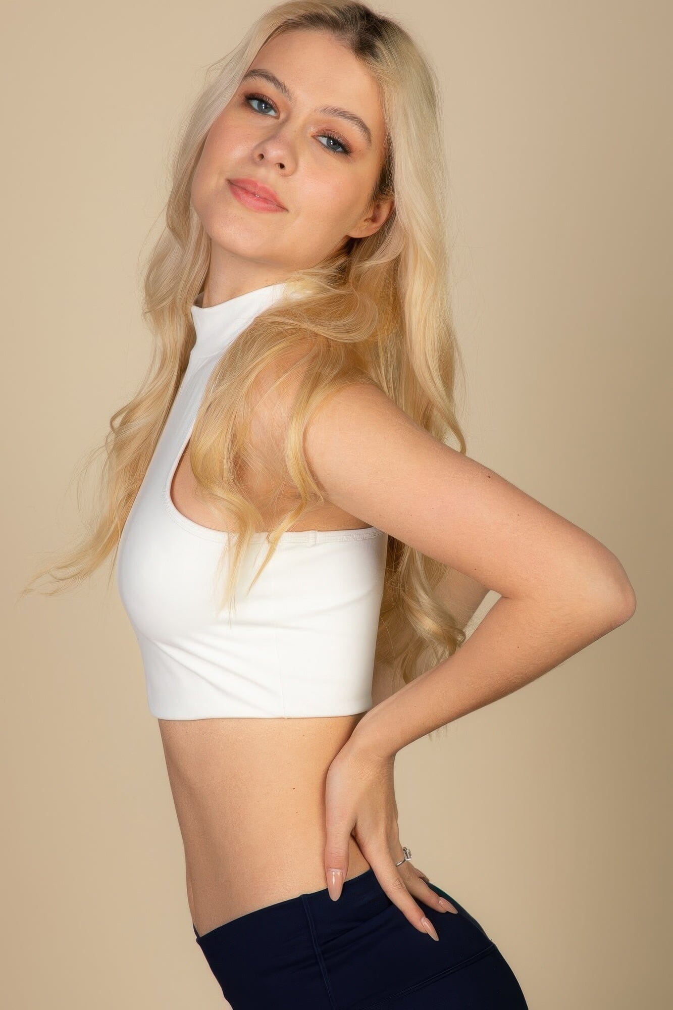 Women High Neck Sleeveless Crop Top Shirts & Tops jehouze 