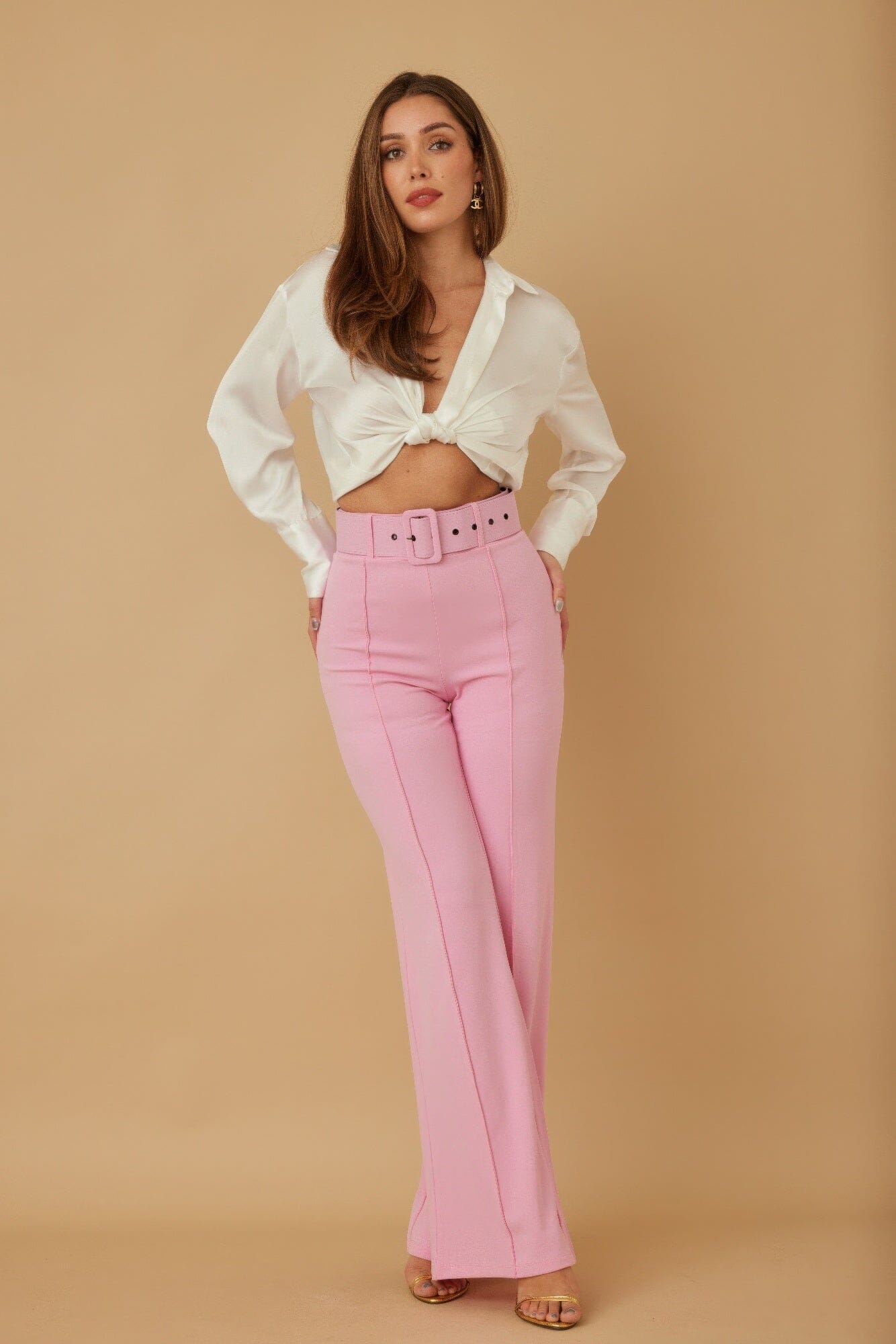 Women High Waist Pants With Buckle Belt Pants jehouze 