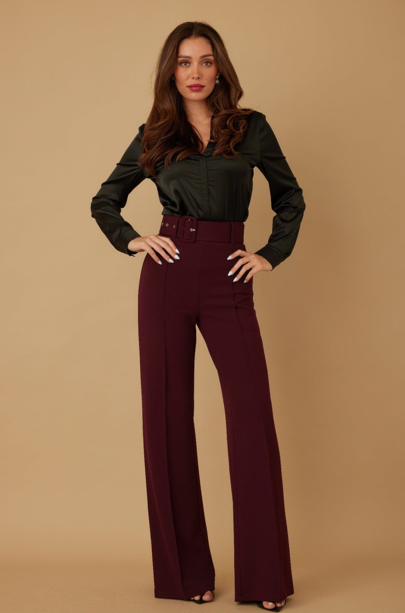 Women High Waist Pants With Buckle Belt Pants jehouze 