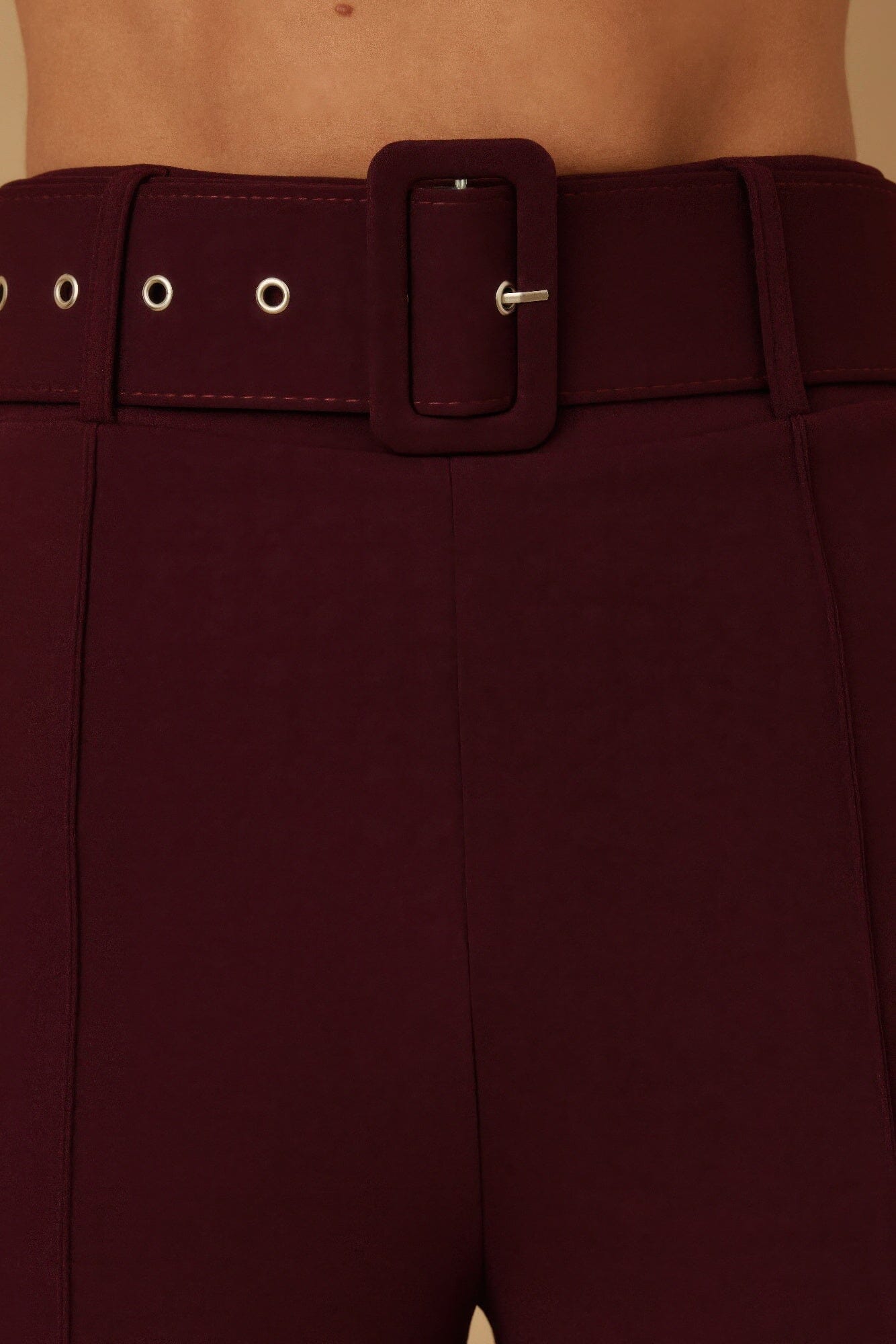 Women High Waist Pants With Buckle Belt Pants jehouze Wine S 