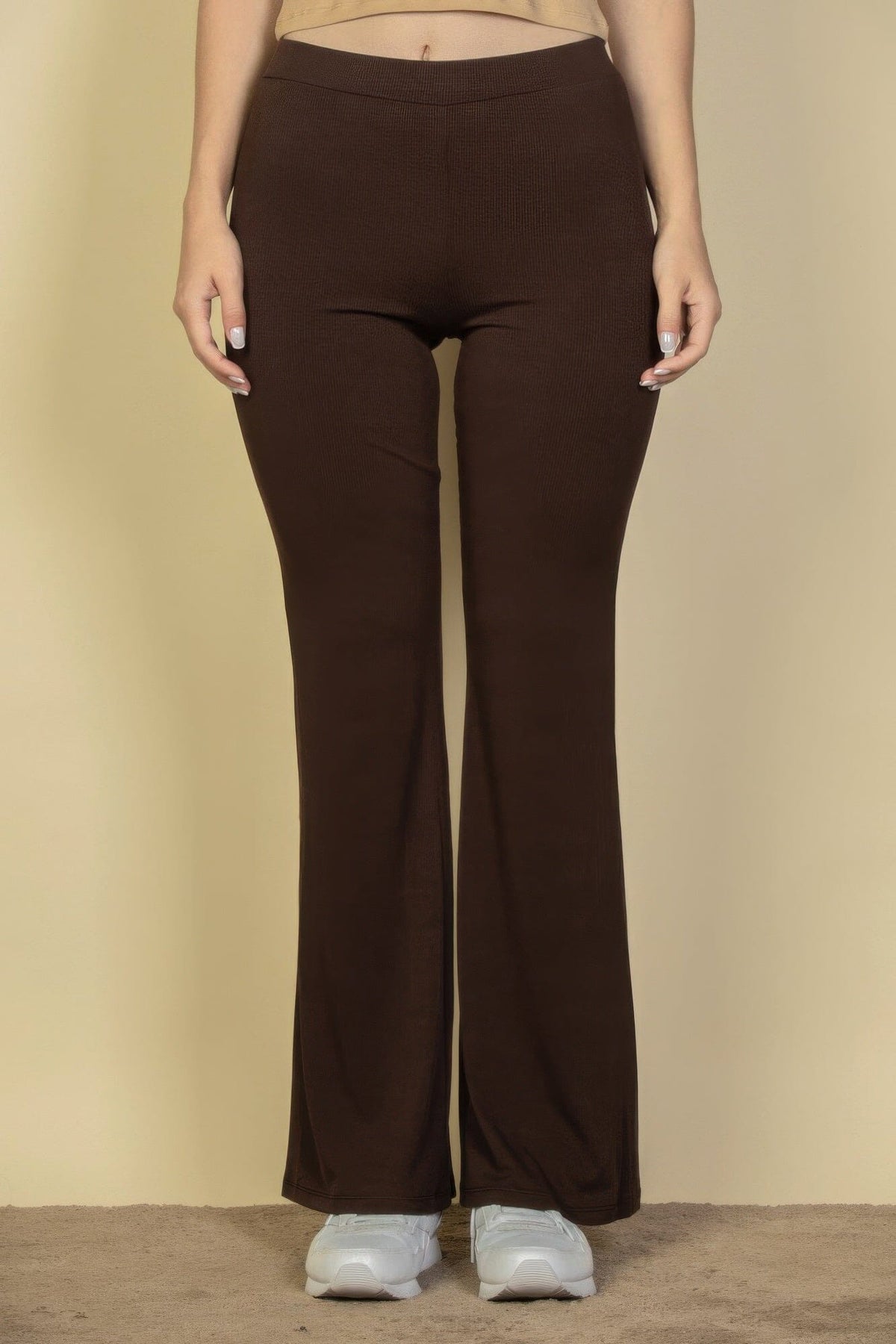 Women High Waisted Flare Pants Pants jehouze Chocolate brown S 