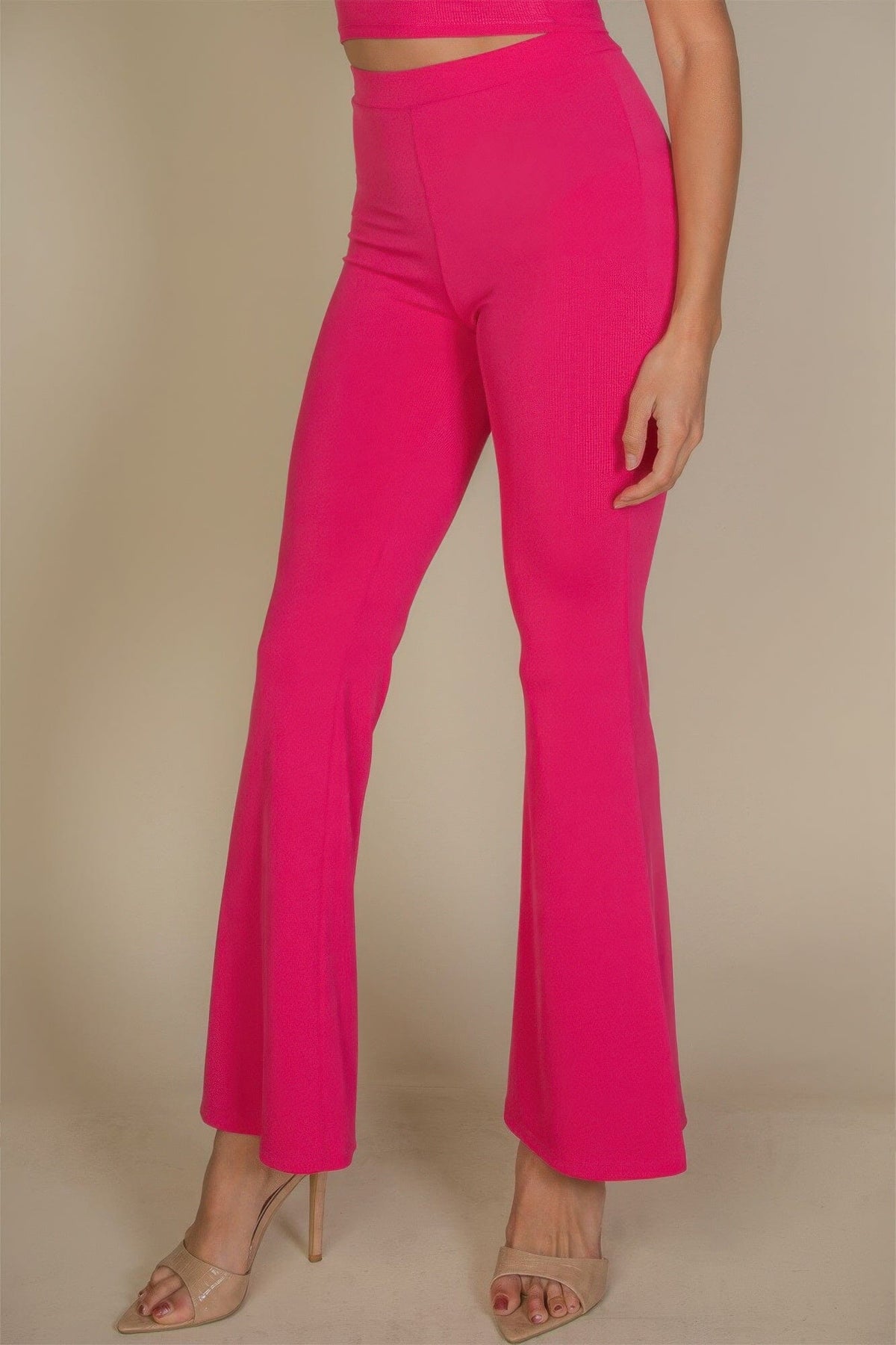 Women High Waisted Flare Pants Pants jehouze Fuchsia S 
