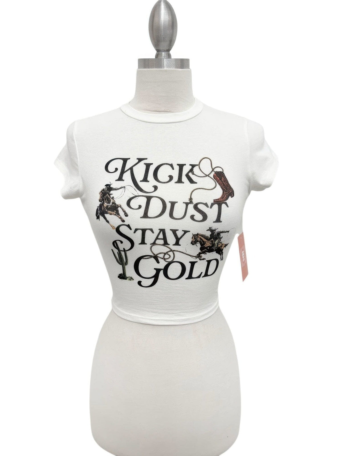 Women Kick Dust Stay Gold Western Graphic Crop Tee Shirts & Tops jehouze 