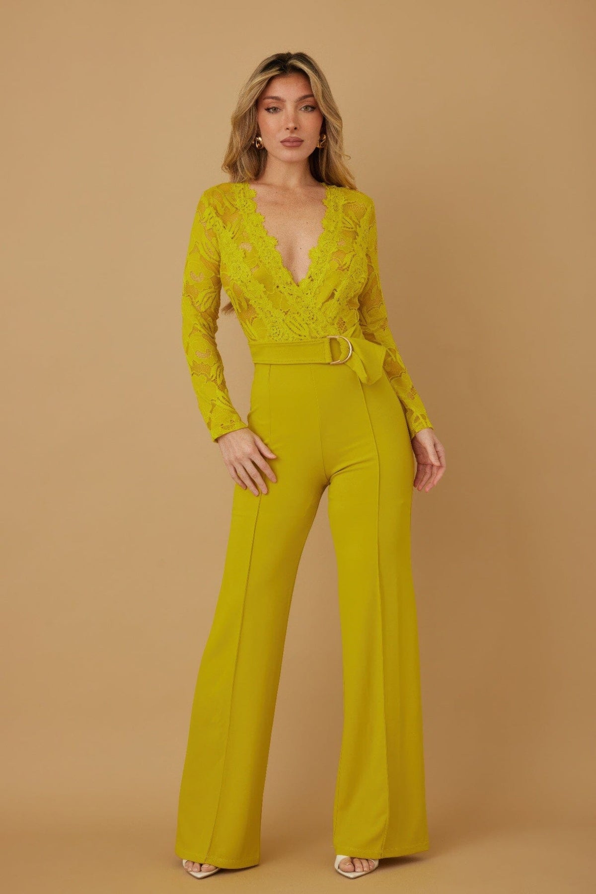 Women Lace Crochet Long Sleeve Jumpsuit Jumpsuits & Rompers jehouze Lime S 