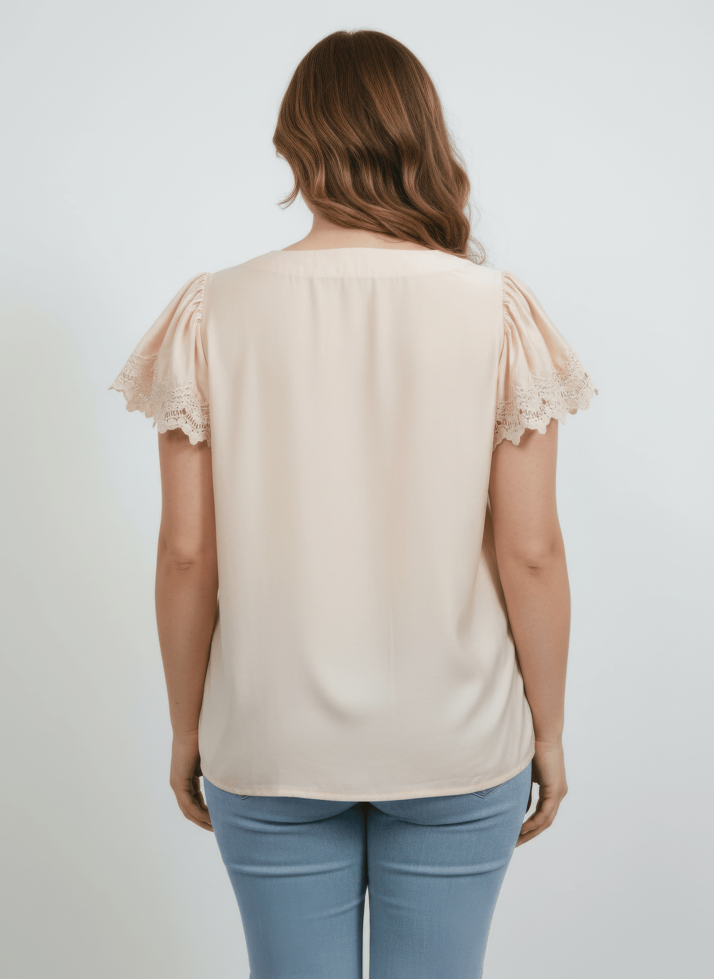 Women Lace Trim V-neck Short Sleeve Knit Top Shirts & Tops jehouze 